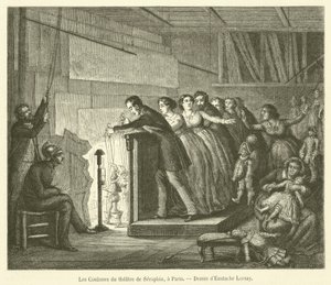 The backstage of the Seraphin Theatre in Paris by French School
