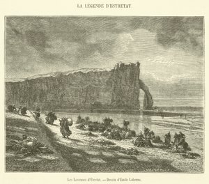 The Washerwomen of Etretat (engraving) by French School