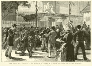 The Surroundings of the Exhibition, Ticket Sellers at the Tourville Gate, Palace of Machines, Drawing by M Guilliod by French School