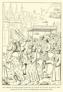 The aldermen of Paris carrying the canopy during the entry of King Louis XI into the City; manuscript of the 15th century at the National Library of Paris by French School