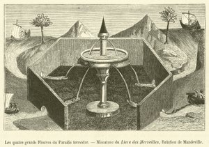 The Four Great Rivers of the Earthly Paradise, Miniature from the Book of Wonders, Relation of Mandeville by French School