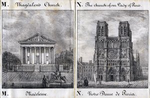 Letter M Madeleine and N Notre-Dame de Paris by French School