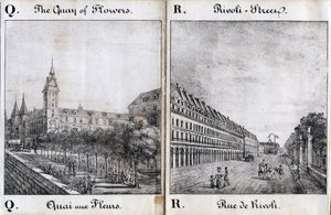 Letter Q and A: The flower dock and the street of Rivoli - Alphabet Picturesque des Monumens de Paris c.1840 (engraving) by French School