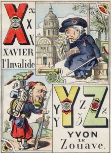 Letters X Y Z: Xavier the Invalid and Yvon the Zouave. Engraving in "Comic Military Alphabet". Fifth Series. Epinal Imaging, late 19th century by French School