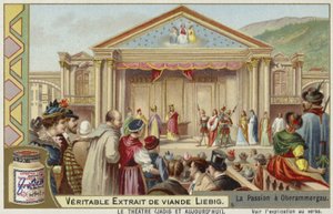 Liebig card featuring the Oberammergau Passion Play by French School