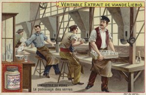 Liebig card featuring the glass industry by French School
