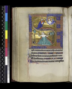 David Prays to God (above), David Sinks in Water (below), from the Psalter and Hours of Isabella of France