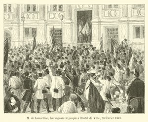 M de Lamartine, addressing the people at the Hotel de Ville, February 26, 1848 by French School