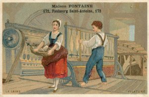 Maison Fontaine trade card, wool spinning by French School
