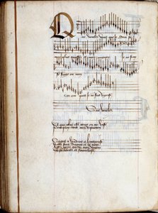 Manuscript page of a collection of French song scores by French School