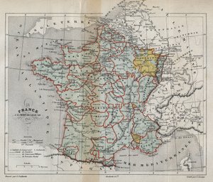 Map of France on the death of Louis XIV in 1715 - engraving in 