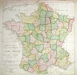 Map of France showing plans to divide Departments, 1789