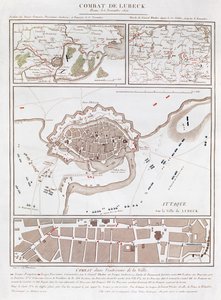 Map of combat at the Battle of Lubeck, showing positions of the French, Prussian, Swedish and Danish armies