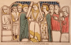 Marriage of Henry VI of England (1421 - 1471) and Margaret of Anjou (1429 - 1482) in 1445. Engraving from 1793. Library of Decorative Arts in Paris. by French School