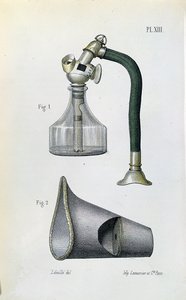 Mask for administering ether to anaesthetize a patient, from a medical manual by Jean-Baptiste-Leon Dubreuil