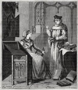 Matthieu Lansbert (15th-16th Century) and His Niece (engraving in 