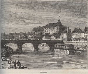 Mayenne is a Commune in the West of France in the Region of Pays de la Loire - Engraving in 