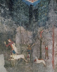Men hunting with dogs (detail) by French School