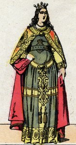 Merovingian Dynasty: Portrait of Queen Clothilde, Wife of Dagobert III. Epinal imaging from the end of the 19th century. Private collection.