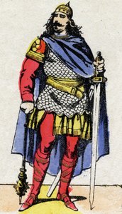 Merovingian dynasty: Portrait of Charles Martel (v. 688-741) mayor of the palace from 737 to 741. Epinal imaging from the end of the 19th century. Private collection. by French School