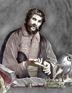 Michel de Nostredame, aka Nostradamus (1503-1566) french astrologer and doctor, engraving, colourized document