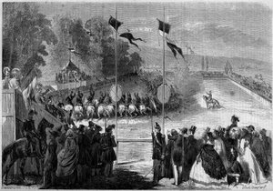 Military carousel executed by the students of Saint Cyr (Saint-Cyr). Morbihan (56), 31 August 1861. Engraving in Le Monde Illustré n°230 of 7 September 1861 by French School