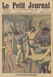 Miners Drinking a Toast to St Barbara, Their Patron Saint (colour litho) by French School