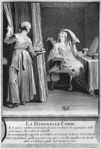 Miraculous healing of the paralysis and cancer of Demoiselle Coirin, on the tomb of Deacon Francois de Paris at the parish cemetery Saint-Medard in Paris, illustration from La verite des miracles de M by French School
