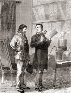 Moritz von Jacobi, on the Right, Discovering Galvanoplastics, or Electrotyping in 1838, from Les Merveilles de la Science, Published c.1870