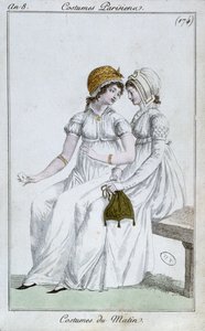 Morning dress, fashion plate from Costumes Parisiens by French School