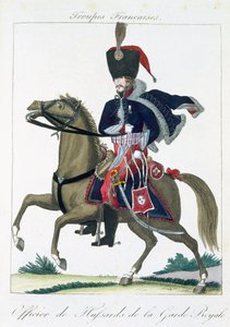 Mounted officer of the Hussars of the Royal Guard, from Troupes Francaises, pub. chez Basset, Paris, c.1790 by French School