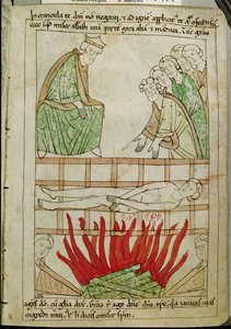 The Martyrdom of St. Lawrence in 258 AD, from a Bible by French School