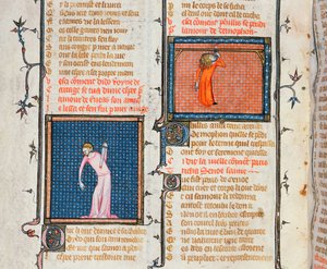The Suicide of Dido by the sword and the suicide of Phyllis by hanging, from Le Roman de la Rose by Guillaume de Loris and Jean de Meung, c.1360-70 by French School