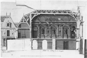 South-north cross-section of the Grand Salon and the Salle de Diane of the Chateau de Versailles constructed by Louis Le Vau