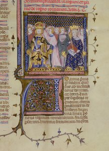 Coronation of Louis IX and probably of Frederick II, from a Psalter by Pierre Lombard, early 15th century by French School