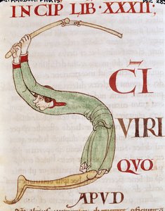 Historiated Initial S Depicting a Man Threshing, from Moralia in Job by Pope Gregory the Great