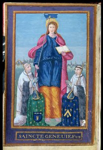 Depiction of St. Genevieve, from a manuscript on the transport of her reliquary, 1594 by French School