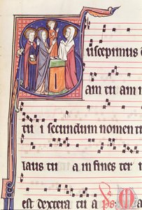 Historiated Initial S Depicting The Presentation of Jesus at the Temple, from the Antiphonal for the Consecration of the Abbey Church of Vauclair, 1257 by French School