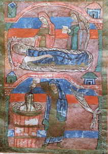 Dropsical woman cured by the baths by St. Radegund, from The Life of St. Radegund by French School
