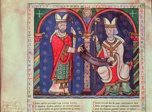 Rabanus Maurus (c.780-856) Offering His Book to Pope Gregory I (540-604) from Anchin Abbey