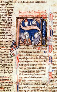 Historiated Initial S Depicting Pope Gregory IX (1220-50) with Bishops and Abbots, from the Decretals of Gregory IX by French School