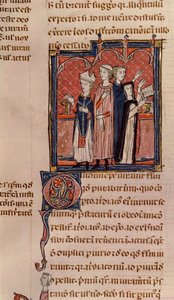 A nun taking her vows and mass performed by a bishop, from Decrets de Gratien by French School