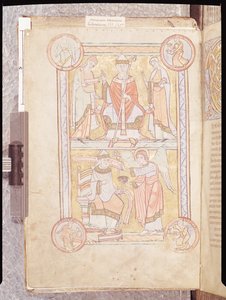 St. Gregory the Great Between His Father, Gordien, and His Mother, Silvia and a Drowned Man as an Angel, from Liber Pastoralis by French School