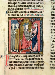 Charlemagne sending Ganelon to the Saragossan Kings, Marsile and Baligant, from the Chroniques de Saint-Denis, c.1275 by French School