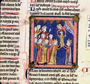 King Philip II of France, from the Chroniques de Saint-Denis, late 13th century by French School
