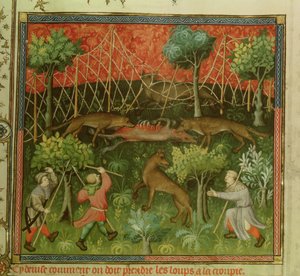 Wolf hunt with the aid of nets, from the Livre de la Chasse by Gaston Phebus de Foix (1331-91)