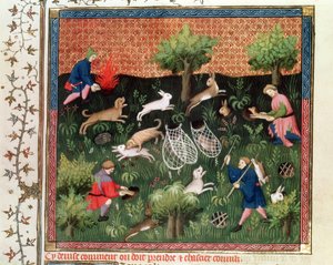 Hunting hares, from the Livre de la Chasse by Gaston Phebus de Foix, late 15th century by French School