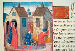 Burning a house, from Les Cent Nouvelles Nouvelles, 1462 by French School