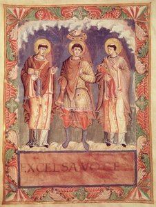 The Coronation of Charles II with the Archbishops of Reims and Treves, from the Sacrementaire de Metz
