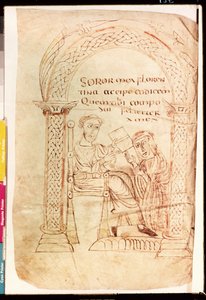 Isidore offers his work to his sister Florentina, from De fide catholica ex Veteri et Novo Testamento contra Judaeos by Isidore of Seville, c.800 by French School